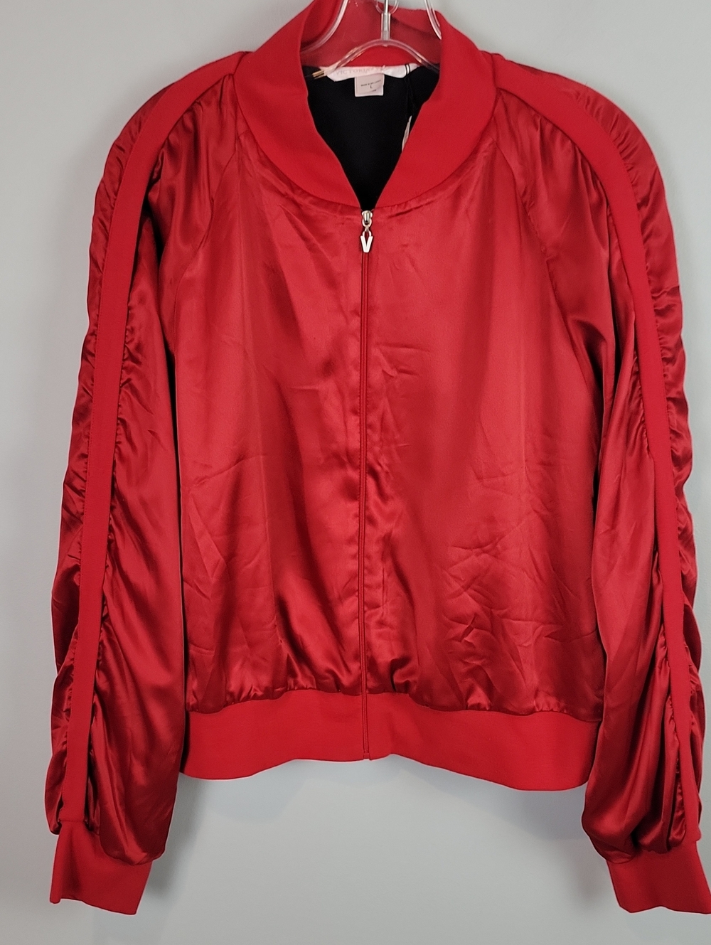 VTG Victoria's Secret red satin bomber jacket size Large NEW